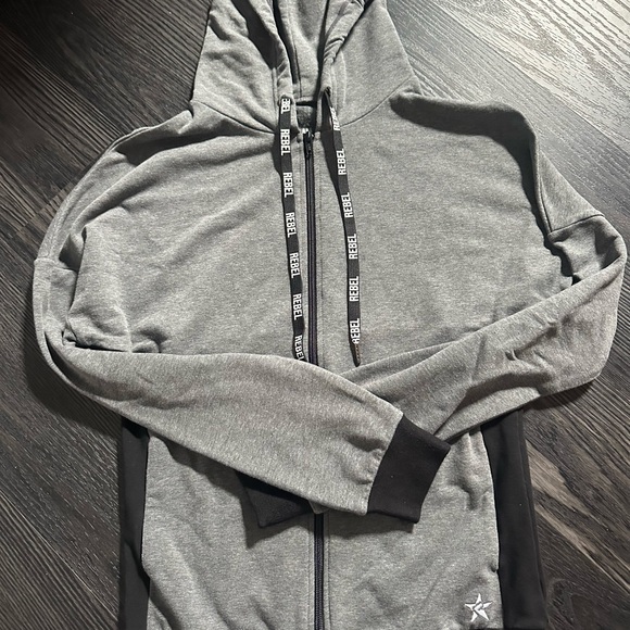 Gray Zip-Up Hoodie with Black Accents - Picture 1 of 4